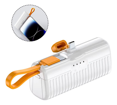 Mini Power Bank Pila Batería Recargable Kimhi Carga Rapida 5000mah Tipo C Portatil Color Blanco Con Cable Light Cargador Para Celular Tablet Banco De Energia Pantalla Led