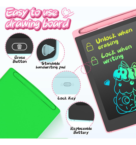 Paquete De 3 Tabletas Lcd De Escritura Coloridas Para Niños Verde, Azul, Rosado, (blue+green+pink)
