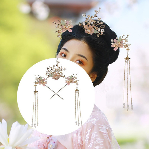 . Paquete De 3 Horquillas Chinas For Con Borlas Y Flores
