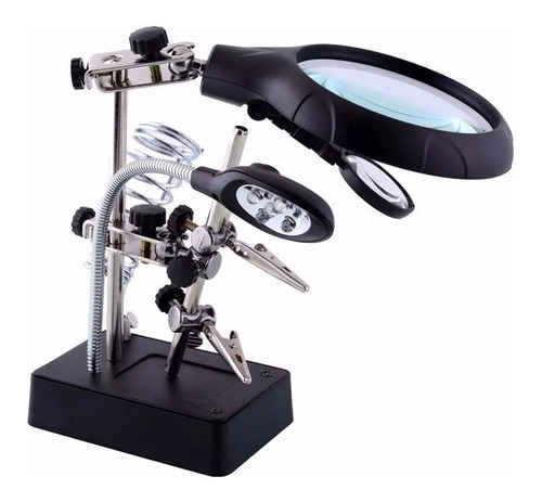 Imagen 2 de 8 de Lupa Escritorio Soporte Pinza Luz Led Tercera Mano Cautin/11