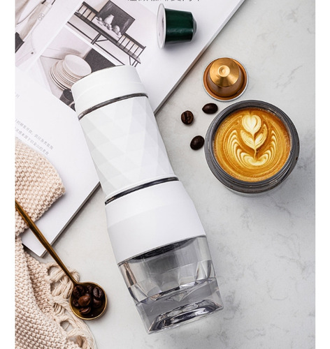 Blanco Máquina Espresso Cafetera Portátil Cápsula Y Café