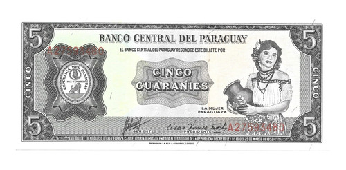 Paraguay Billete De 5 Guaraníes - Pick 195b - Sin Circular