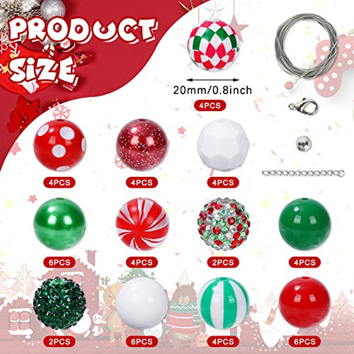 50pcs Christmas Beads Mixed 20mm Elf Stripe Dot Diamond...