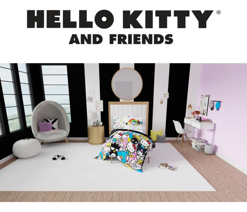 Juego De Edredón Y Sábanas Hello Kitty & Friends, Twin, 5 Pc
