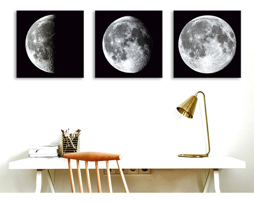 Set 3 Cuadros Lunas - Fase Lunar - 31x31cm C/u
