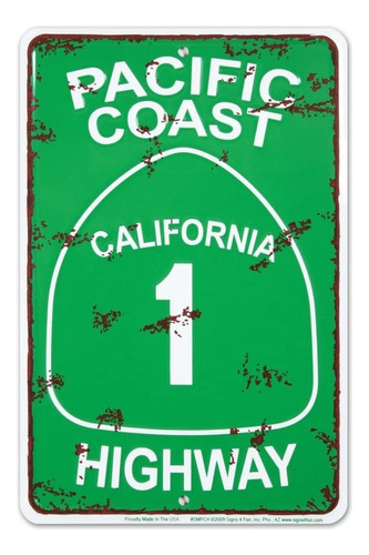 Cartel De Chapa Pacific Coast Highway 8 X 12 Es