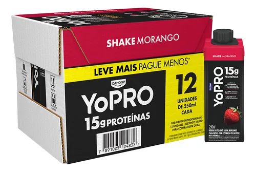 Pack 12 unidades YoPRO Bebida Láctea UHT Morango 15g de proteínas 250ml