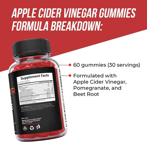 Orphic Nutrition Apple Cider Vinegar 500mg 60 Gummies Sabor Sin Sabor