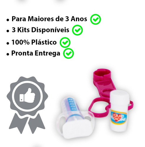 Imagem 2 de 7 de Kit Medico Brinquedo Rosa 6p Estetoscópio Termômetro Alicate