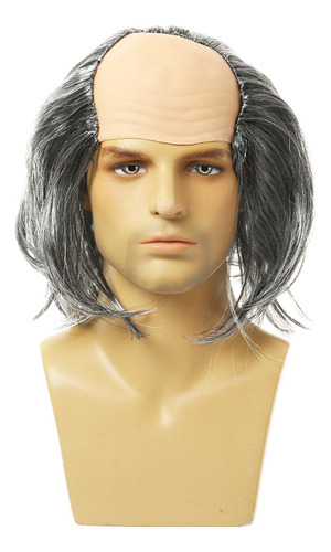 Peluca Calva Para Hombre Mayor, Peluca Calva Pelo Liso Gris