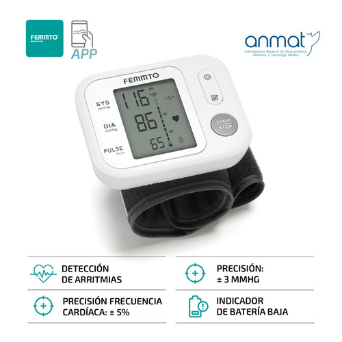 Tensiometro Digital Muñeca Enfermeria Medidor Presion Arterial Automatico FEMMTO