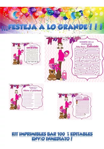 Juegos de baby shower para imprimir. Sopa de letras. Ordena 