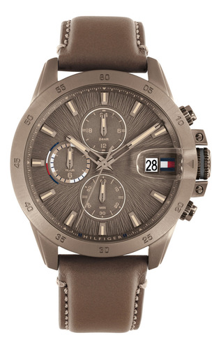 Tommy Hilfiger Reloj Para Hombre Jameson 1792196 Piel 43mm Correa Marrón Claro Bisel Marrón Claro Fondo Marrón Claro
