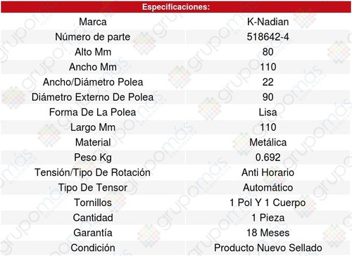 Tensor Accesorios Tracker 4cil 2.0l 01/03 K-nadian 8580522