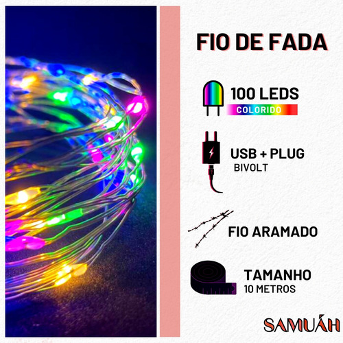 Fio De Fada Led/arame/decoração/cordão/luz 10mts Cor Das Luzes Colorido Pilha