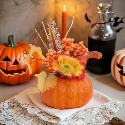Calabaza Artificial Con Flores, Centros De Mesa De Flor