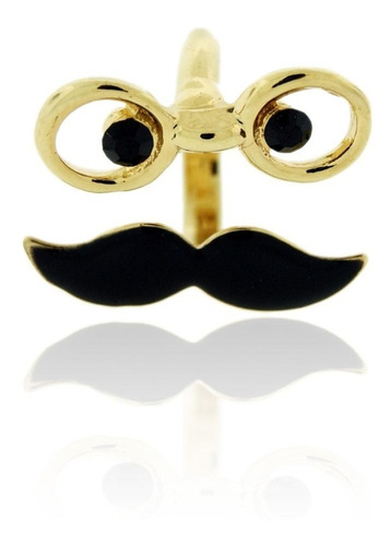 Anel Dourado Com Mustache Preto Tamanho: 16