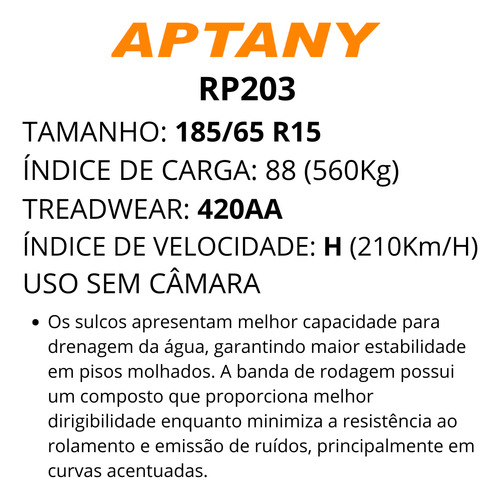 Kit 2 Pneu 185/65r15 88h Aptany Rp203 Onix Prisma Agile