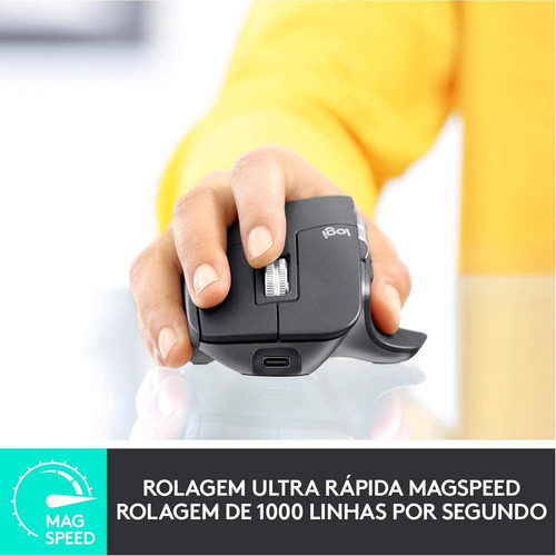 Mouse Logitech Mx Master 3, Sem Fio, 4000 Dpi, Ergonômico