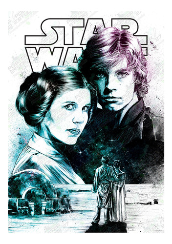 Poster Diseño Cine Clásico Película Star Wars Leia & Luke