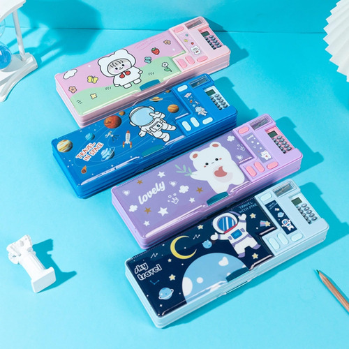 Estuche Niñas Con Calculadora Y Sacapuntas, Caja De