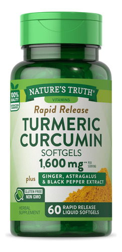 Suplemento Nature's Truth Curcuma Curcumina 1600mg 60 Cápsul