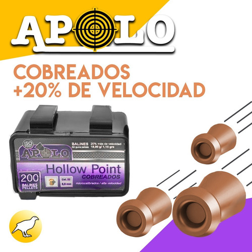 Imagen 2 de 10 de Balines Apolo Hollow Point Cobreados X200 5.5 Mm Caza Aire C