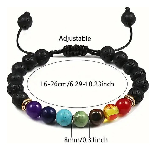 Pulsera De Ágata Negra Con 7 Chakras Y Piedra Volcánica