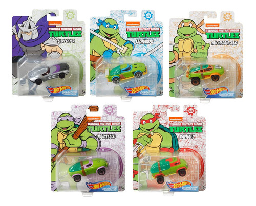 Set X 5 Character Cars Tortugas Ninja Hot Wheels Mattel 