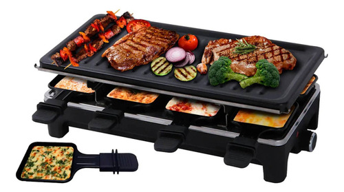 Raclette Eléctrica 2 En 1 Sin Humo 8 Personas 1500w Negro