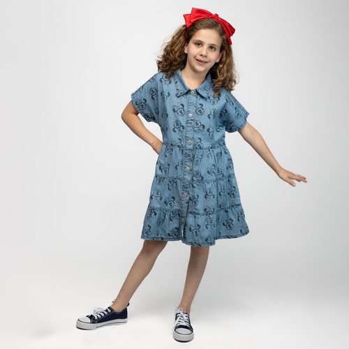 Vestido Niña Rostro Minnie Denim Azul Disney