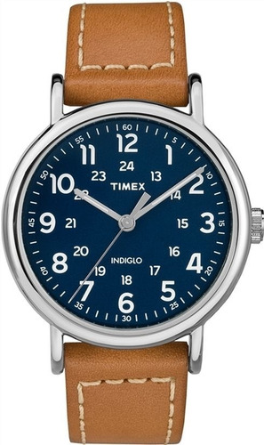 Reloj Hombre Timex Correa De Piel 40 Mm Wr 30m Tw2r425009j Color de la correa Marrón Color del bisel Plateado Color del fondo Azul