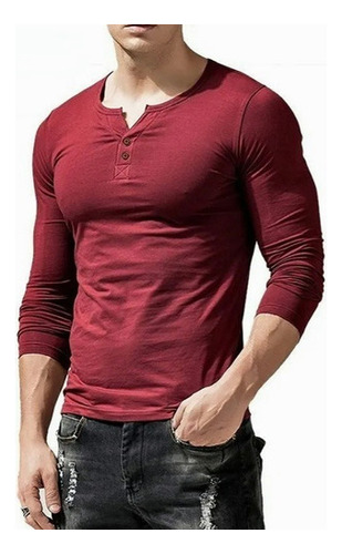Polera De Hombre De Manga Larga Con Botones, Polera Casu
