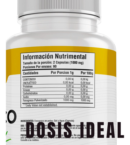 Fenogreco Extracto 100% Puro - 180 Capsulas Bioherb Sin Sabor