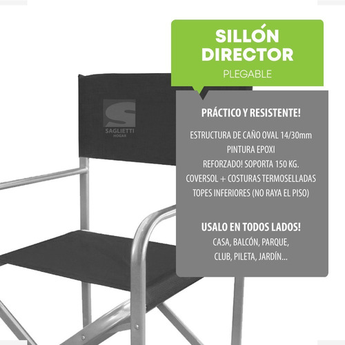 Imagen 4 de 7 de Sillon Director Plegable Hierro Oval Super Reforzado 150 Kg