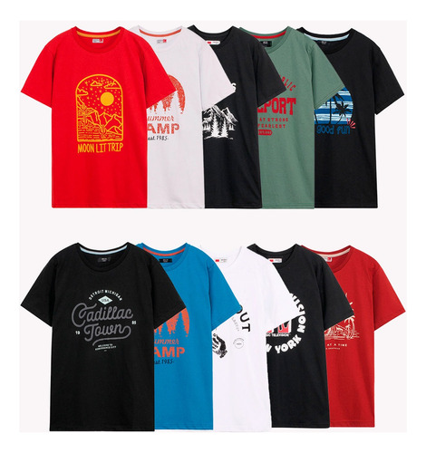 Remera Manga Corta Estampada Hombre Pack X10