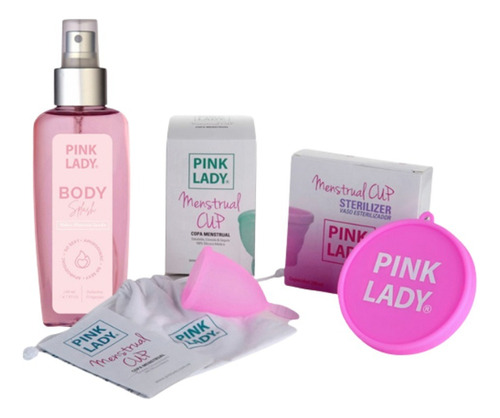 Kit Completo Pink Copa Menstrual Pl + Vaso + Body Splash