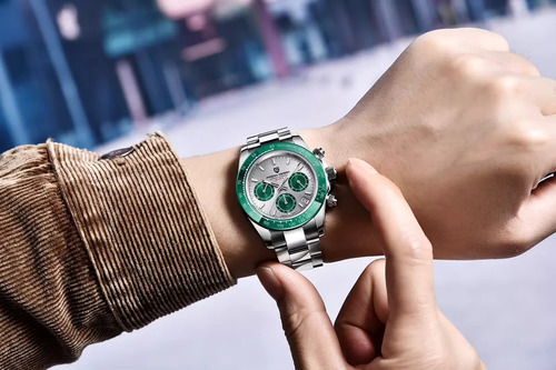 Reloj Pagani Design Pd-1644 N Cronografo Daytona Style Verde Plateado Verde Musgo Plateado