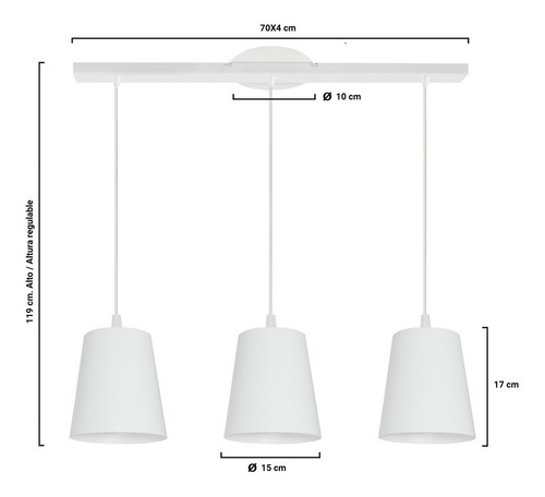 Colgantes 3 Luces Techo Riel Moderno Led E27 Negro Blanco