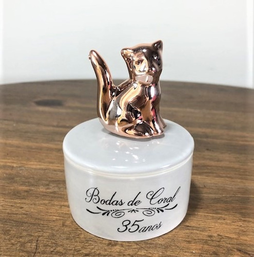 Imagem 3 de 8 de Porta-joias Gato Porcelana Bodas Coral 35 Anos Casamento