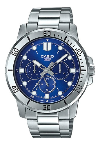 Reloj Casio Caballero Mtp-vd300d-2e Azul Color de la correa Plateado Color del bisel Plateado