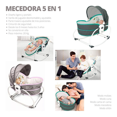 Silla Mecedora Moises Bouncer Bebe Modelo Tiny Rocker 5 En 1