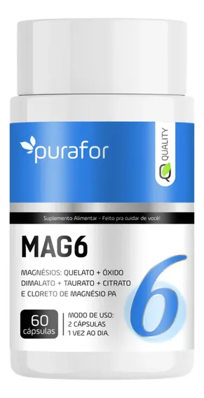 Magnésio Purafor MAG6 6 Tipos Suplemento Cápsulas 500mg Sabor Sem Sabor
