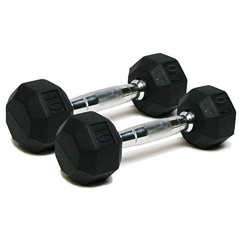 Dumbbells Hand Weights Set Of 2 - Rubber Hex Chrome Handle E