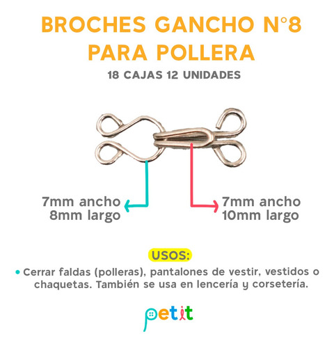 Broches Gancho N°8 Para Pollera X18 Doc Corsetería Costura Negro