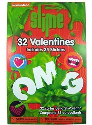 Nickelodeon Slime Valentines Day Cards Con Stickers, 32 Coun