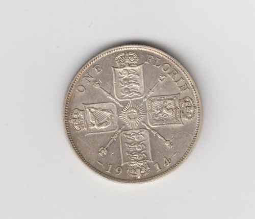 Moneda Inglaterra One Florin Año 1914 Plata Excelente