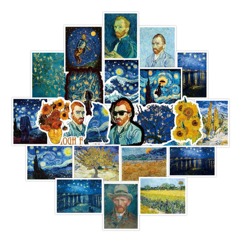50 Stickers Calcomanias Vincent Van Gogh La Noche Estrellada