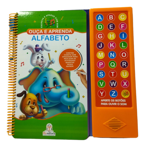 Ouça E Aprenda: Alfabeto - Português - Blu Editora - 2023 / Com Canetinha E Apagador - Livro Sonoro - Livro Educativo