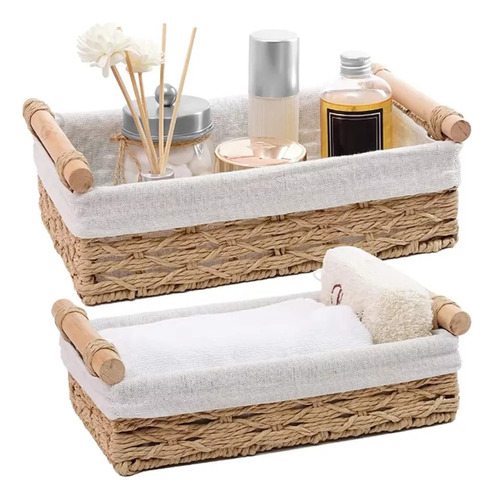 2 Pcs Canastas Organizadora Caja De Almacenamiento De Mimbre
